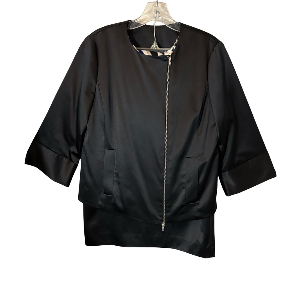 Brand New 3pc Bisou Bisou Black Satin ZipFront Jacket With Matching Skirt